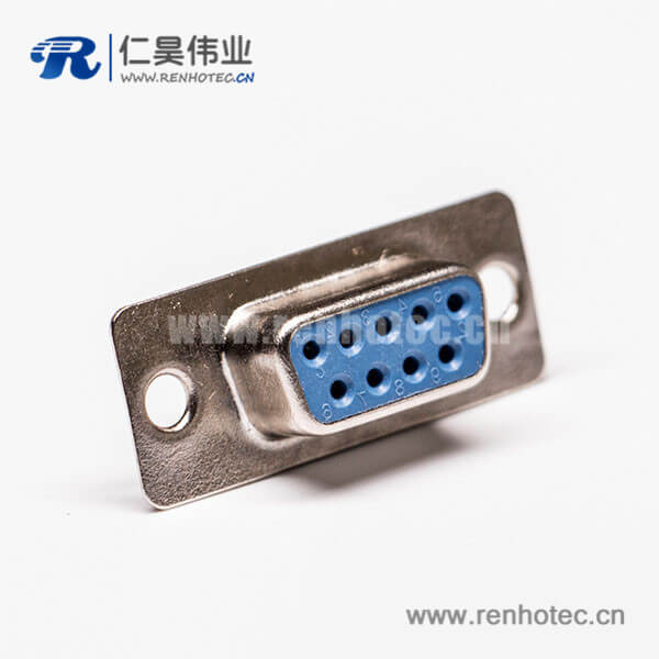 9针D-sub接口母头直式蓝胶冲针接线连接器