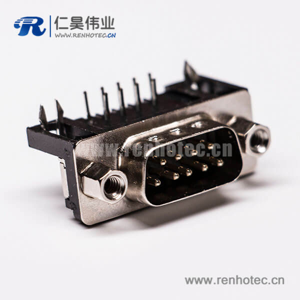 D-sub 9针公插芯弯头冲针接PCB板黑胶连接器
