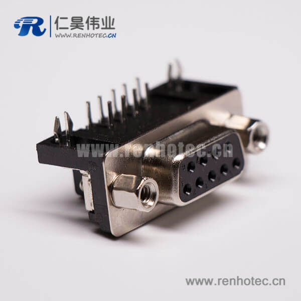 9pin D-sub母座弯头黑胶连接器穿孔接PCB板