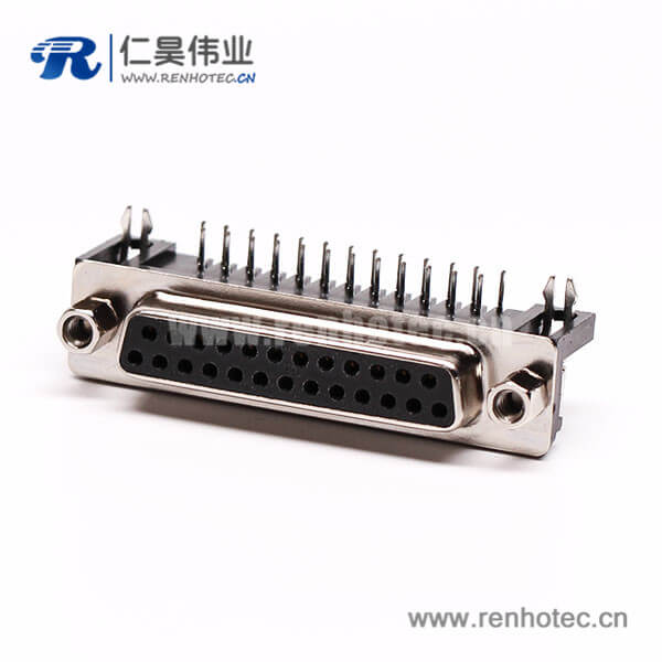 D Sub 25PIN连接器母座弯式冲针铆锁接PCB板