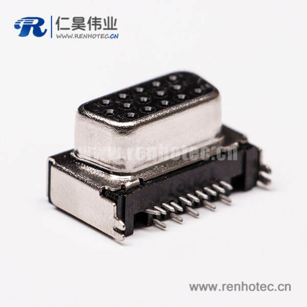 D sub接口15pin弯头母头插孔连接器黑胶接PCB板