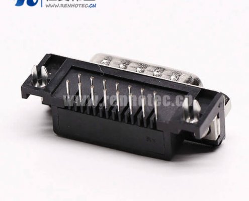 D-Sub15连接器插座公头弯式90°黑胶铆锁接PCB板