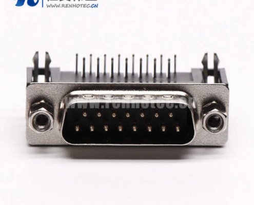 D-Sub15连接器插座公头弯式90°黑胶铆锁接PCB板