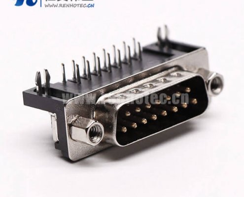 D-Sub15连接器插座公头弯式90°黑胶铆锁接PCB板