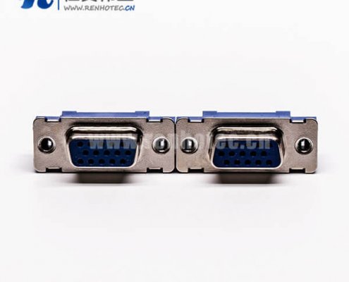 直插式180°db9母头蓝色胶芯子高密度连接器接PCB板