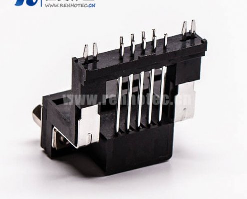 D-Sub 9P公头弯式高架无卤黑胶接PCB板连接器