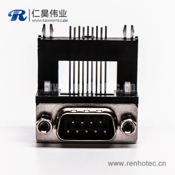D-Sub 9P公头弯式高架无卤黑胶接PCB板连接器