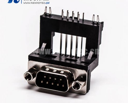 D-Sub 9P公头弯式高架无卤黑胶接PCB板连接器