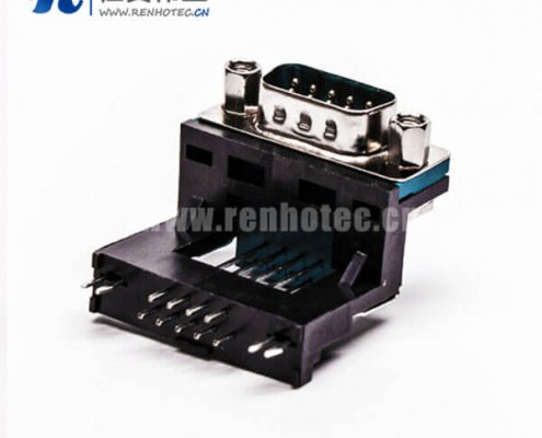 D-Sub连接器9针公对高架5.8铆锁黑胶接PCB板
