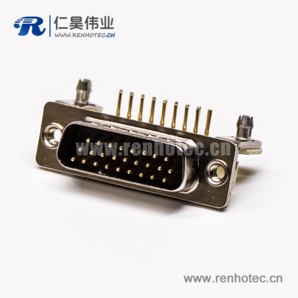 db26三排公头弯式金属支架铆锁插孔接PCB板式高密度连接器