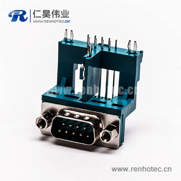 D-SUB连接器封装公座9针弯式三脚架铆锁绿胶