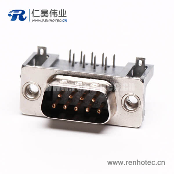 D-Sub 9针公插芯直角穿孔接PCB板连接器