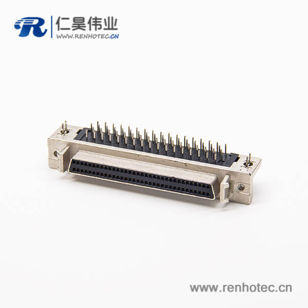 68针SCSI连接器母头弯式带鱼叉脚插板式接PCB板