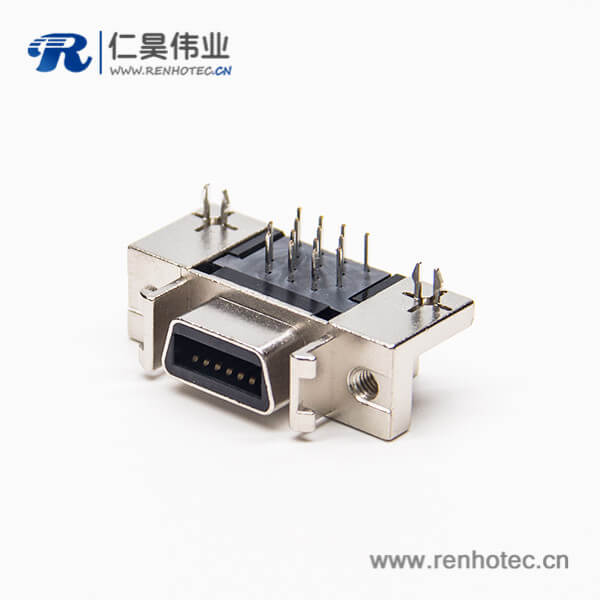 SCSI母座连接器14pin弯式90度插板式带鱼叉脚接PCB板