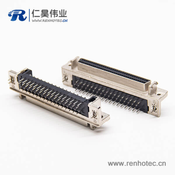 68针scsi连接器母头弯式带鱼叉脚插板式接PCB板