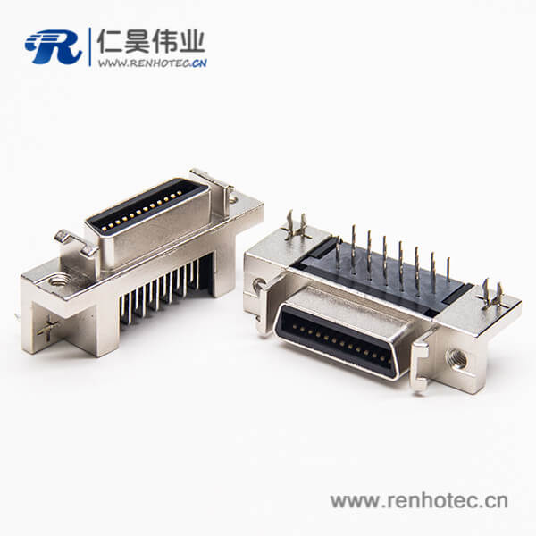 scsi连接器pcb封装弯头26针母头带鱼叉脚插PCB板
